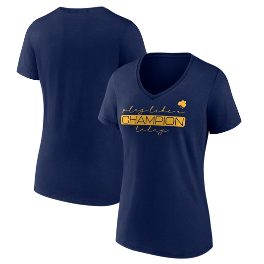 Women's Navy Notre Dame Fighting Irish Play Like A Champion Today V-Neck T-Shirt