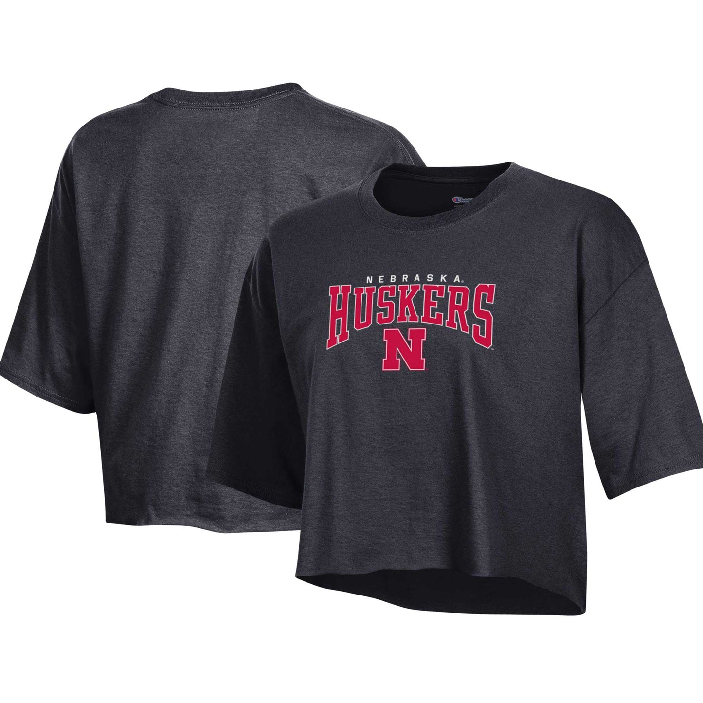 Women's Champion Heather Charcoal Nebraska Huskers Boyfriend Cropped T-Shirt