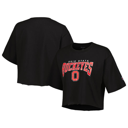 Women's Champion Heather Charcoal Ohio State Buckeyes Boyfriend Cropped T-Shirt