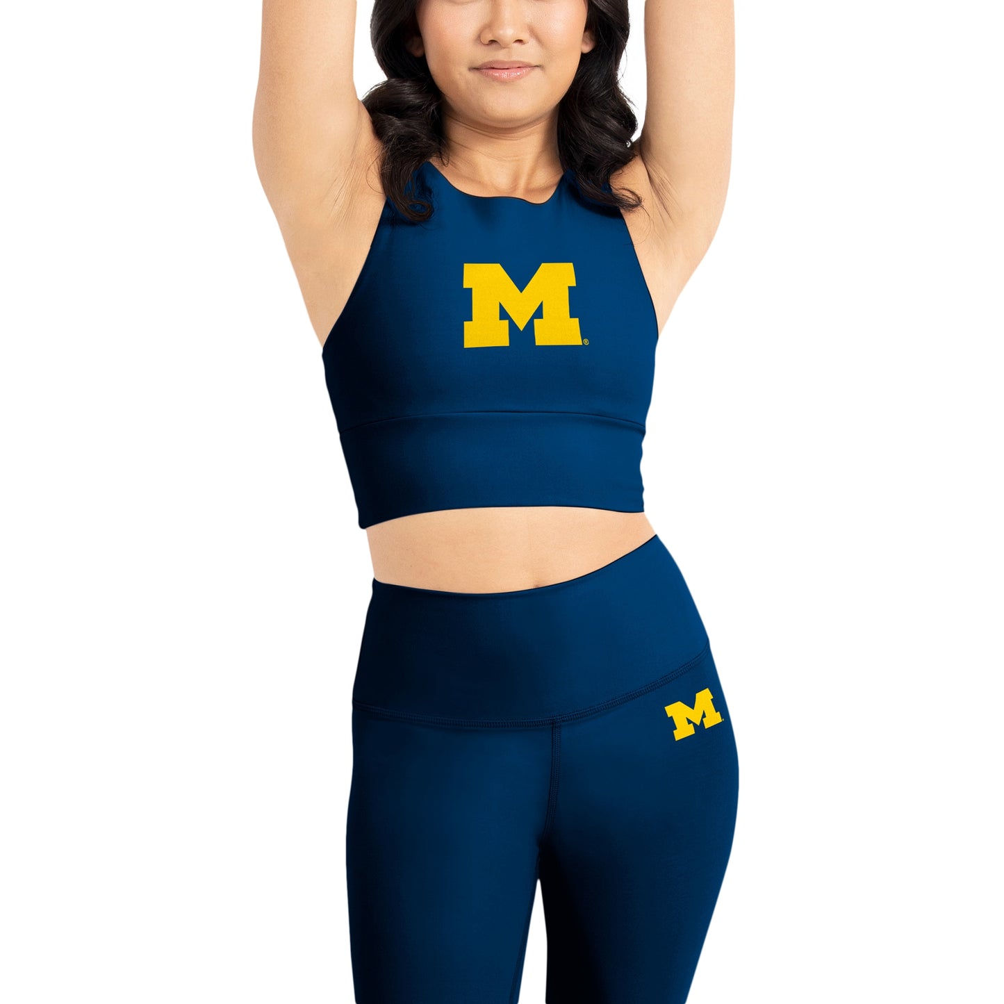 Women's Kadi Brand Navy Michigan Wolverines Buttery Soft Midi Bra & Leggings Set