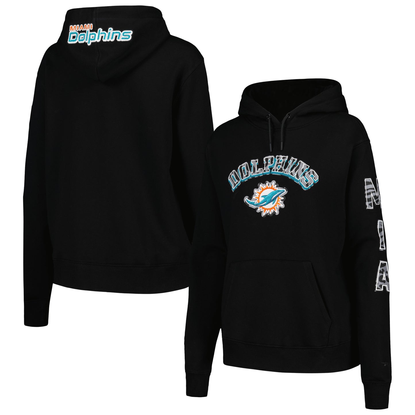 Women's Pro Standard Black Miami Dolphins Animal Print Fleece Pullover Hoodie