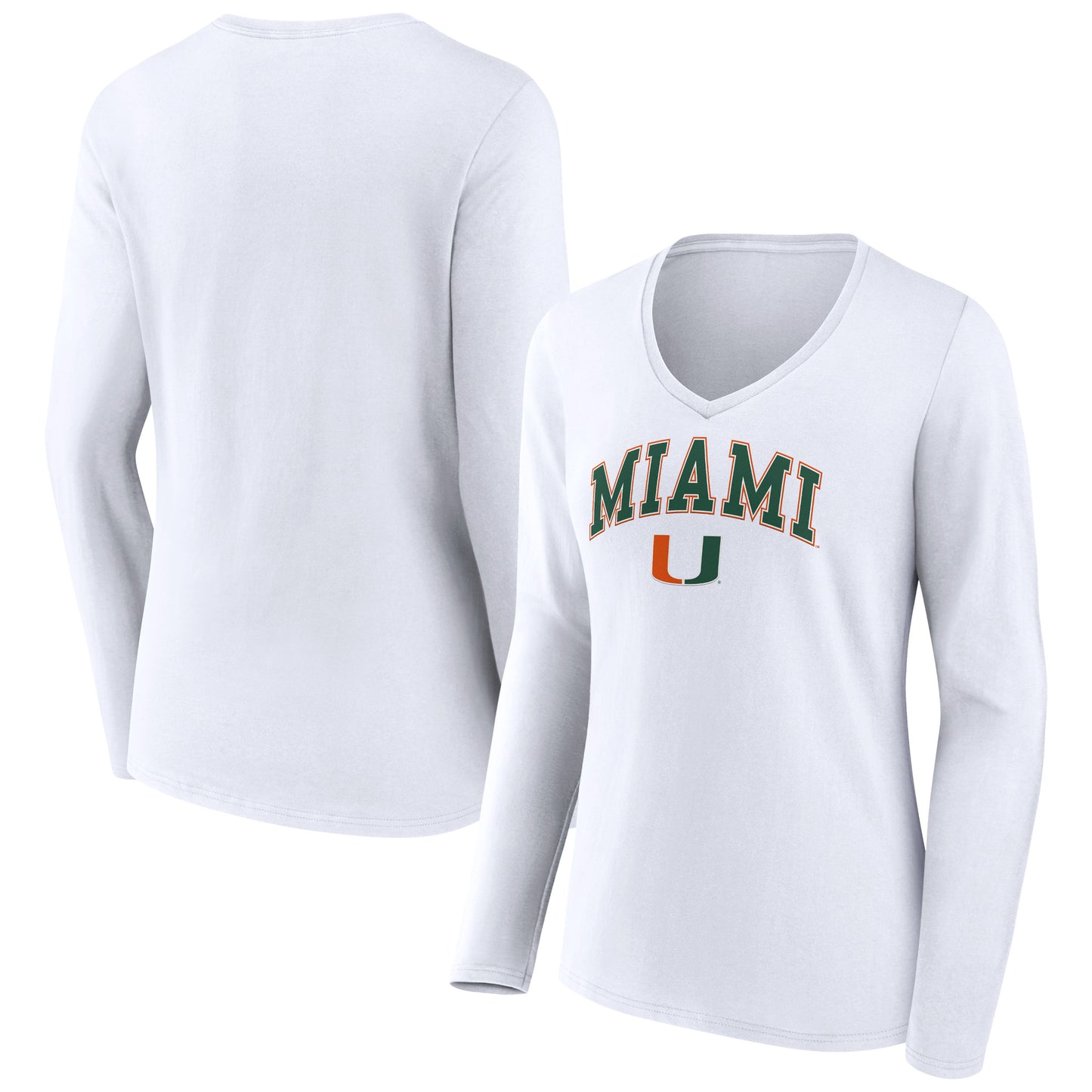 Women's White Miami Hurricanes Campus Long Sleeve V-Neck T-Shirt