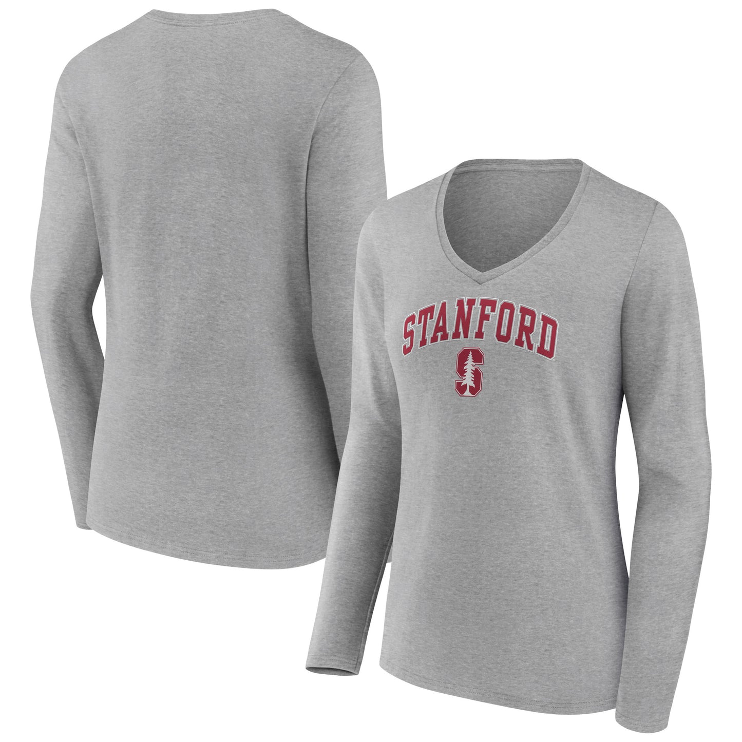 Women's Gray Stanford Cardinal Campus Long Sleeve V-Neck T-Shirt