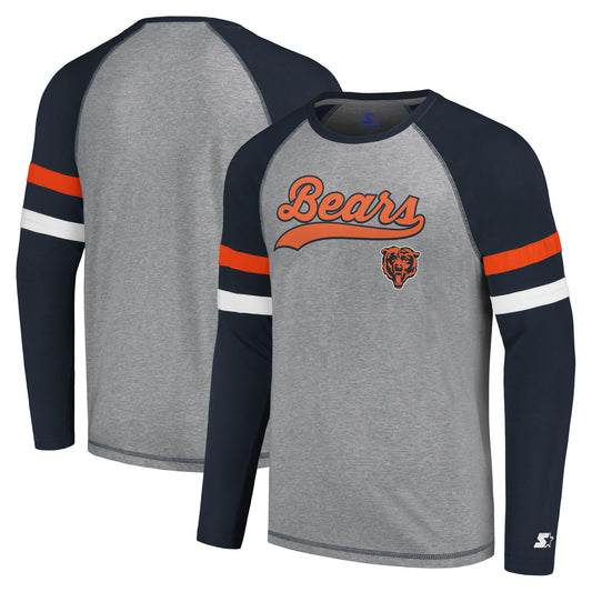 Men's Starter Gray/Navy Chicago Bears Kickoff Raglan Long Sleeve T-Shirt