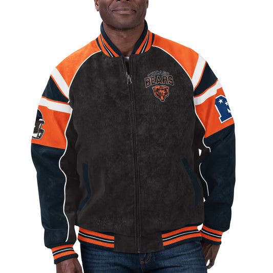 Men's G-III Sports by Carl Banks  Black Chicago Bears Faux Suede Raglan Full-Zip Varsity Jacket