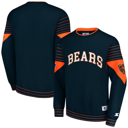 Men's Starter Navy Chicago Bears Face-Off Pullover Sweatshirt