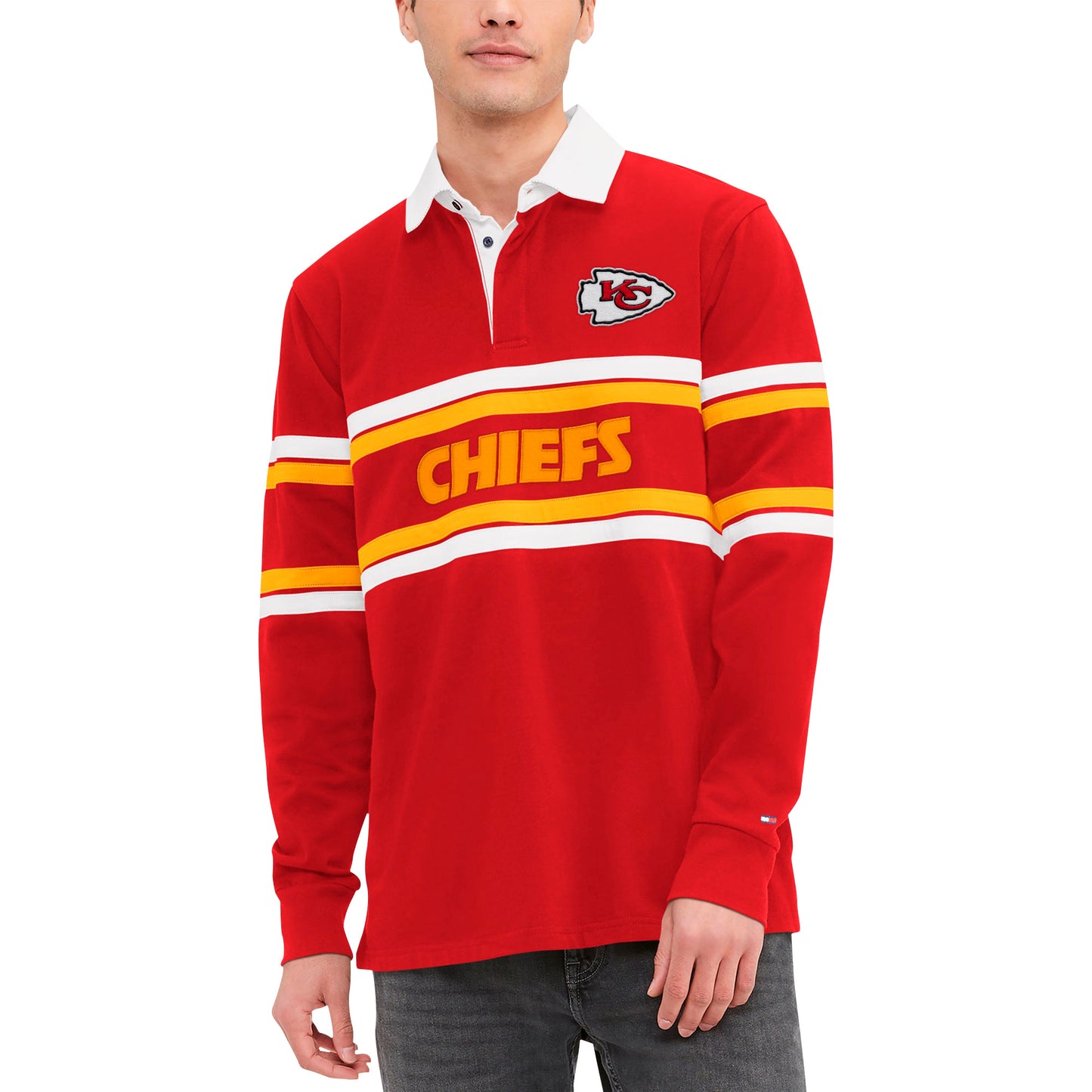 Men's Tommy Hilfiger Red Kansas City Chiefs Cory Varsity Rugby Long Sleeve T-Shirt