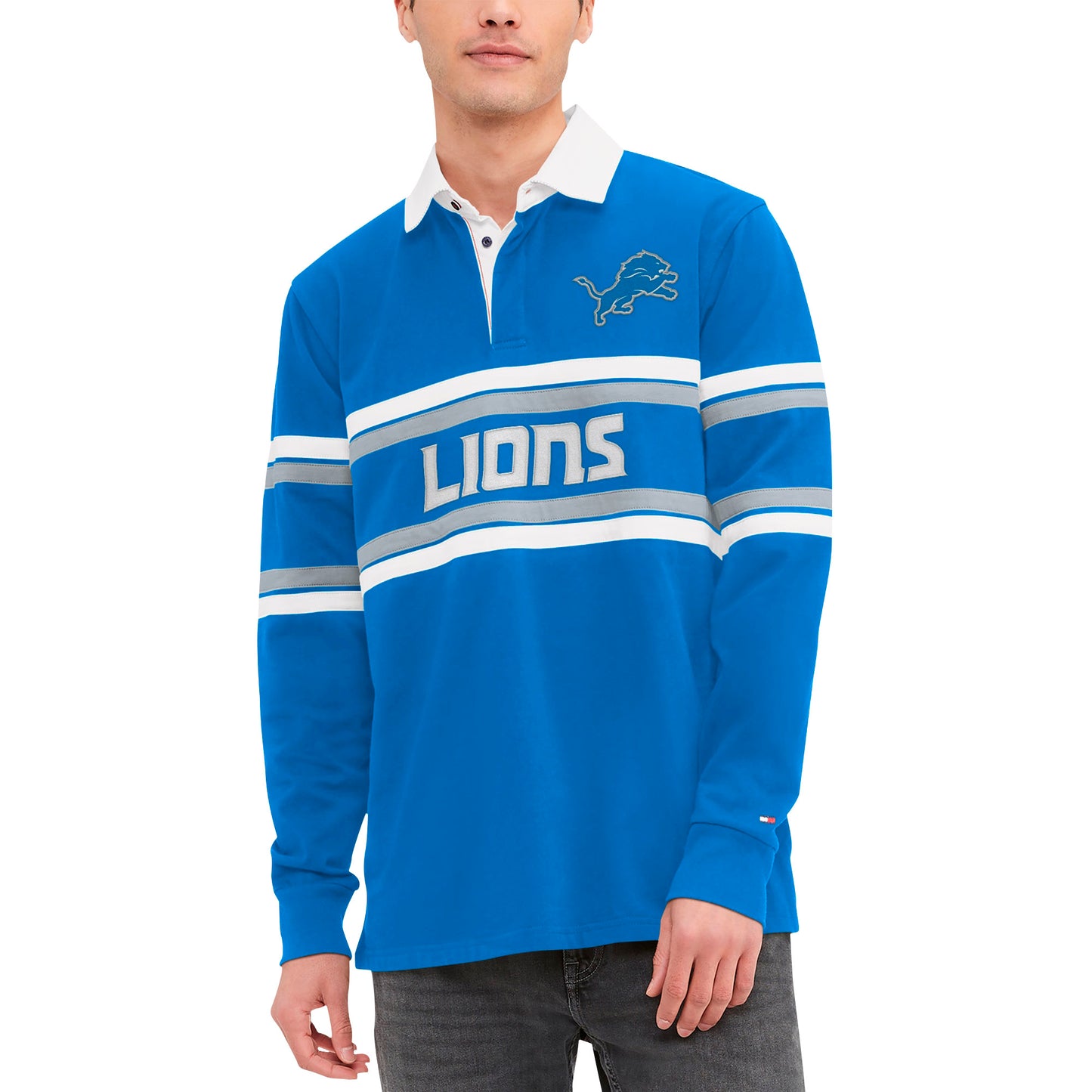 Men's Tommy Hilfiger Royal Detroit Lions Cory Varsity Rugby Long Sleeve T-Shirt