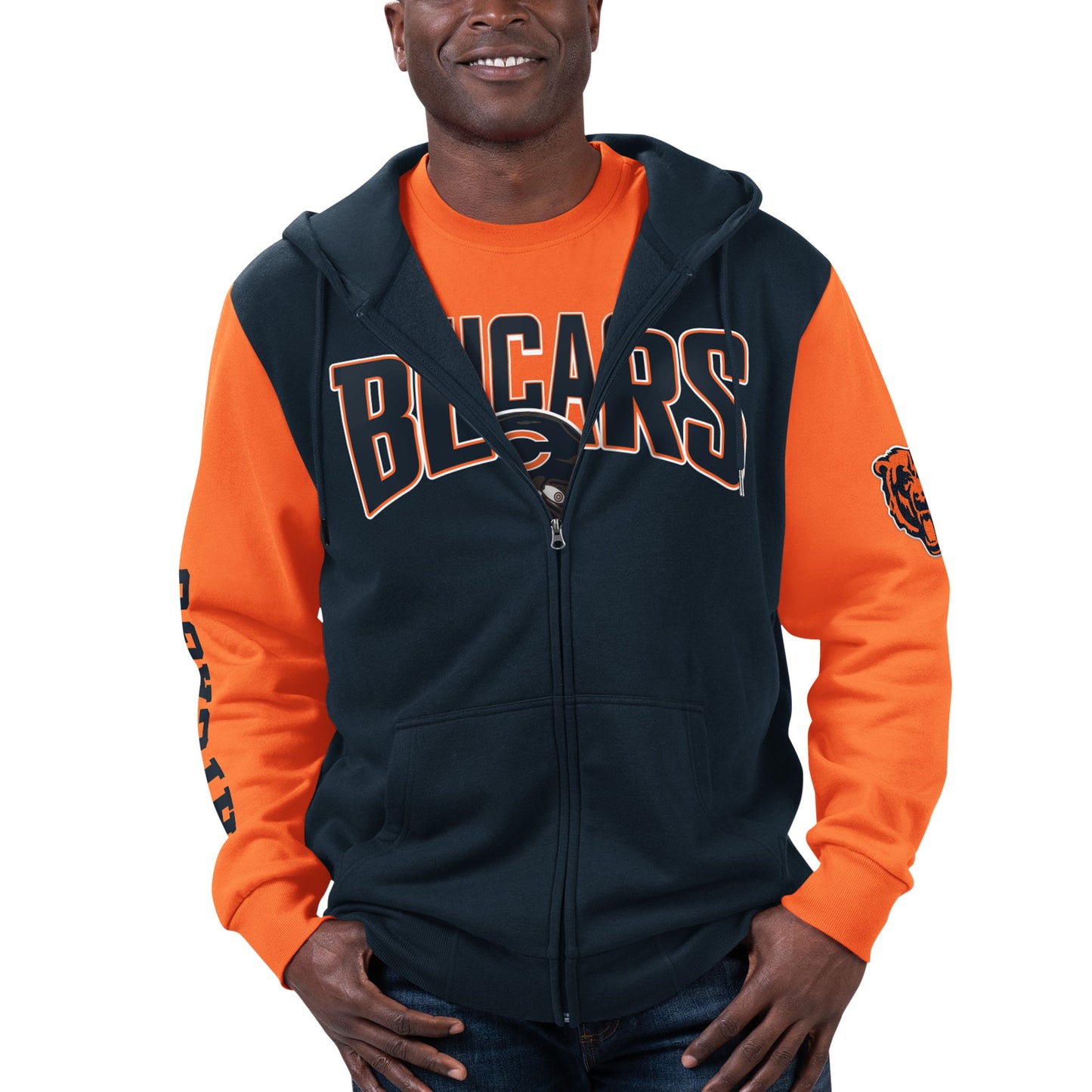 Men's G-III Sports by Carl Banks Navy/Orange Chicago Bears T-Shirt & Full-Zip Hoodie Combo Set