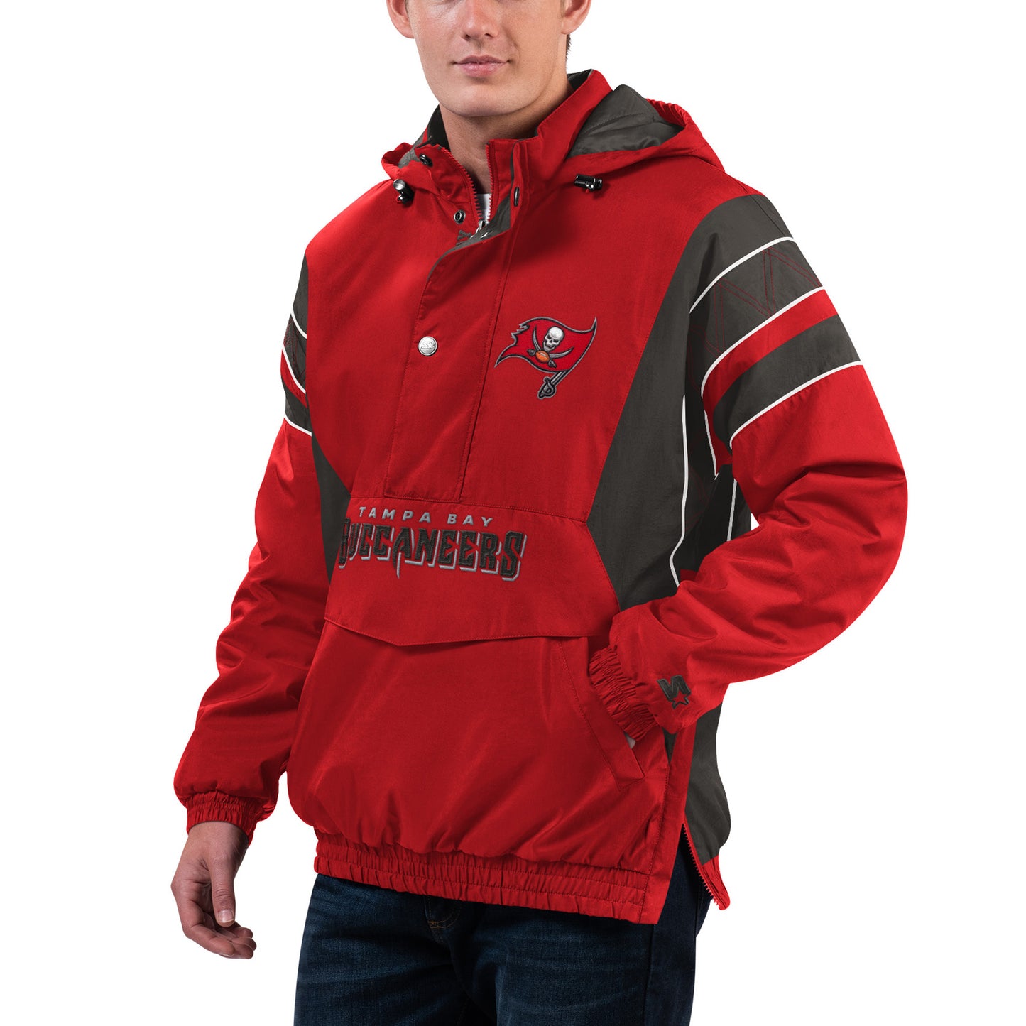 Men's Starter Red/Pewter Tampa Bay Buccaneers Home Team Half-Zip Hoodie Jacket