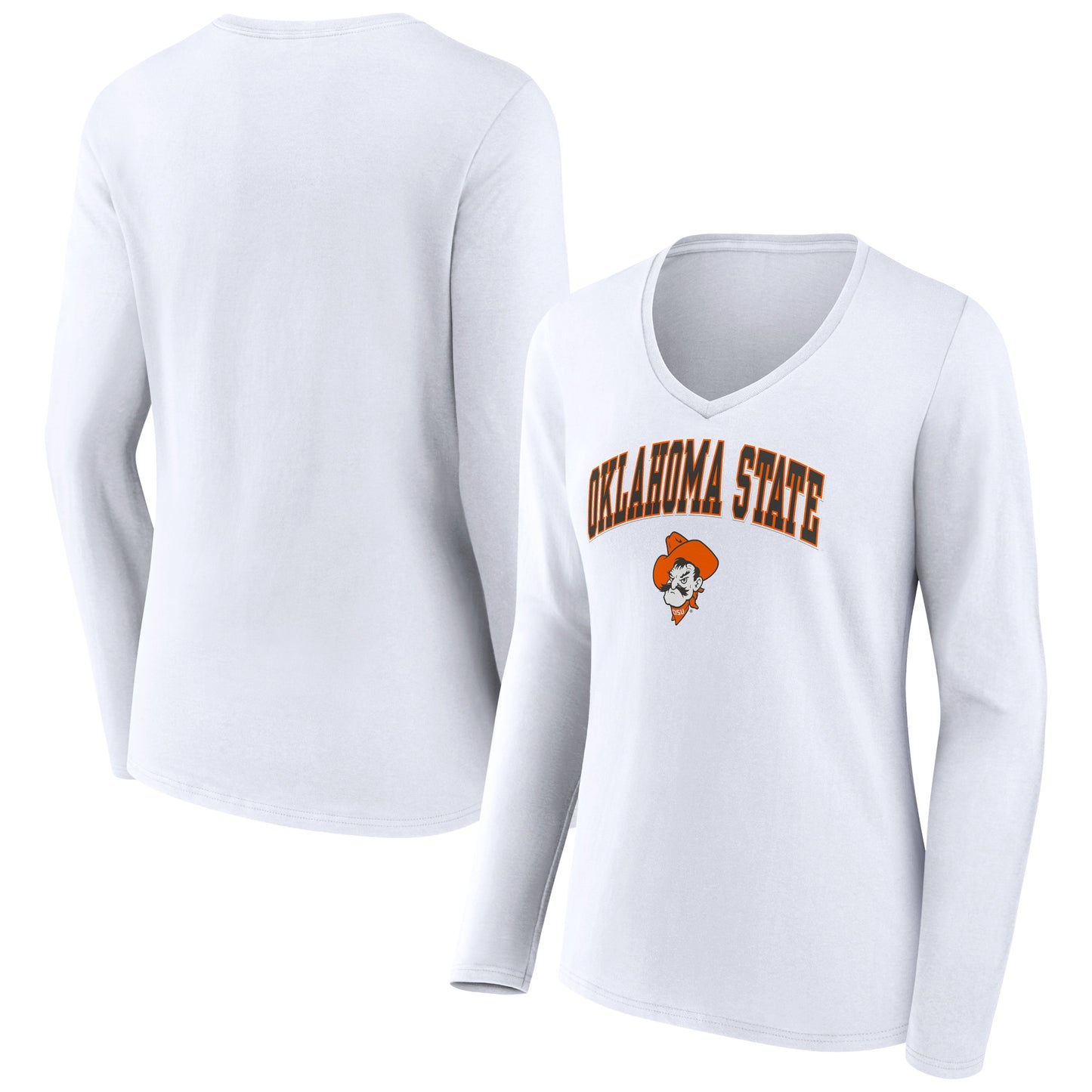 Women's White Oklahoma State Cowboys Campus Long Sleeve V-Neck T-Shirt