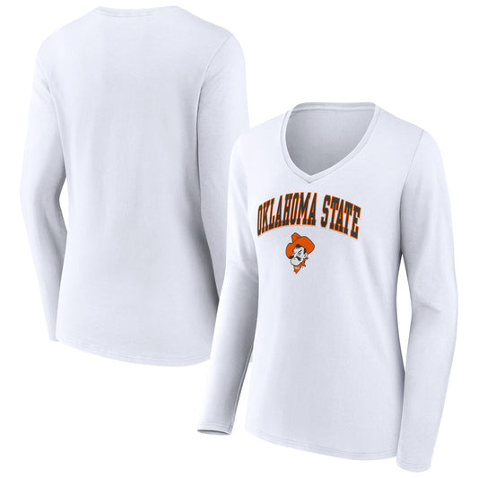 Women's White Oklahoma State Cowboys Campus Long Sleeve V-Neck T-Shirt