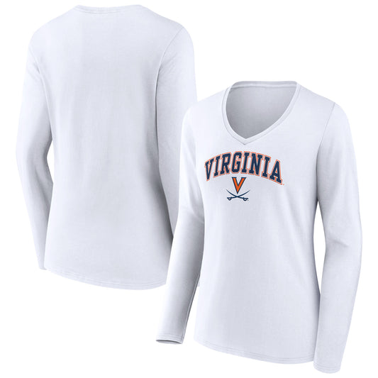 Women's White Virginia Cavaliers Campus Long Sleeve V-Neck T-Shirt