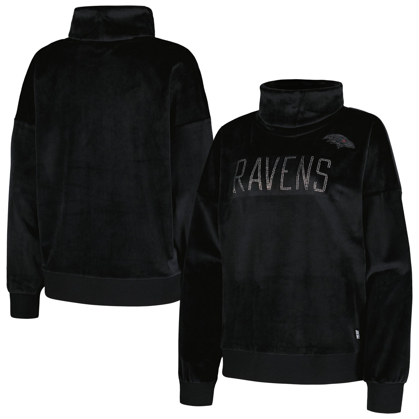 Women's DKNY Sport  Black Baltimore Ravens Deliliah Rhinestone Funnel Neck Pullover Sweatshirt