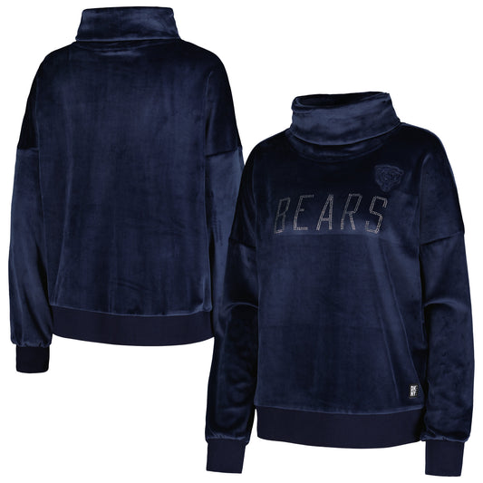 Women's DKNY Sport  Navy Chicago Bears Deliliah Rhinestone Funnel Neck Pullover Sweatshirt