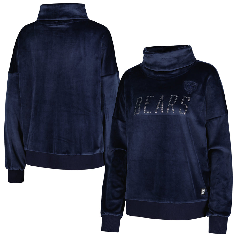 Women's DKNY Sport  Navy Chicago Bears Deliliah Rhinestone Funnel Neck Pullover Sweatshirt
