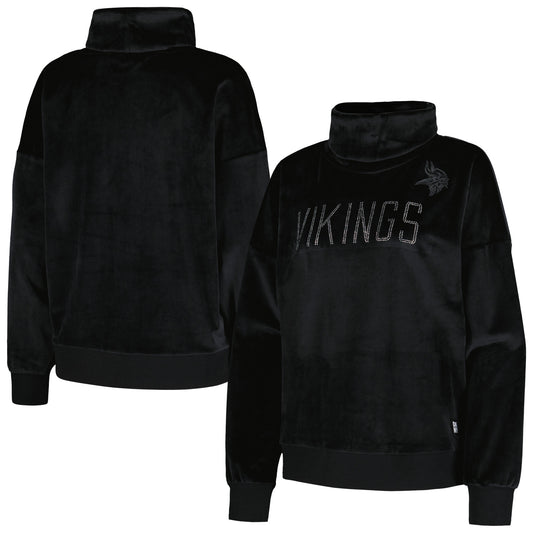 Women's DKNY Sport  Black Minnesota Vikings Deliliah Rhinestone Funnel Neck Pullover Sweatshirt