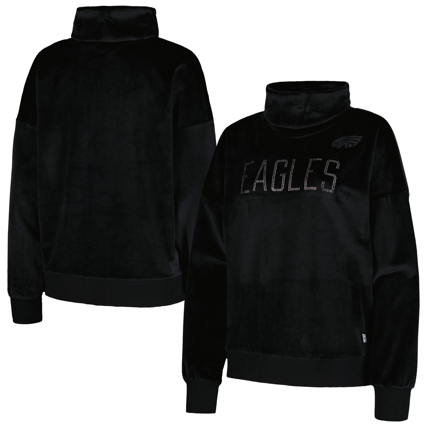 Women's DKNY Sport  Black Philadelphia Eagles Deliliah Rhinestone Funnel Neck Pullover Sweatshirt