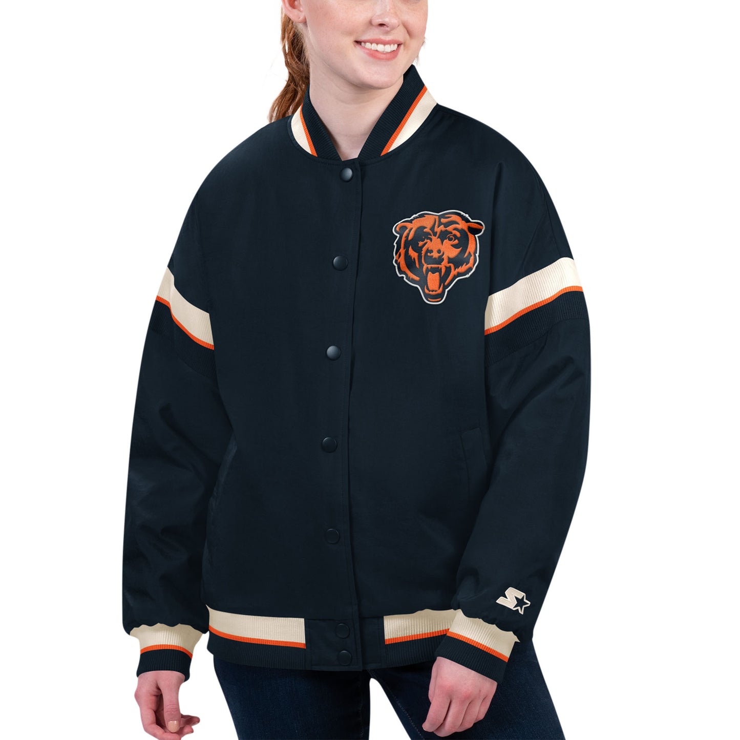 Women's Starter Navy Chicago Bears Tournament Full-Snap Varsity Jacket