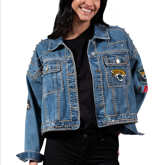 Women's G-III 4Her by Carl Banks Jacksonville Jaguars First Finish Medium Denim Full-Button Jacket