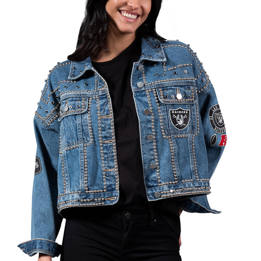 Women's G-III 4Her by Carl Banks Las Vegas Raiders First Finish Medium Denim Full-Button Jacket