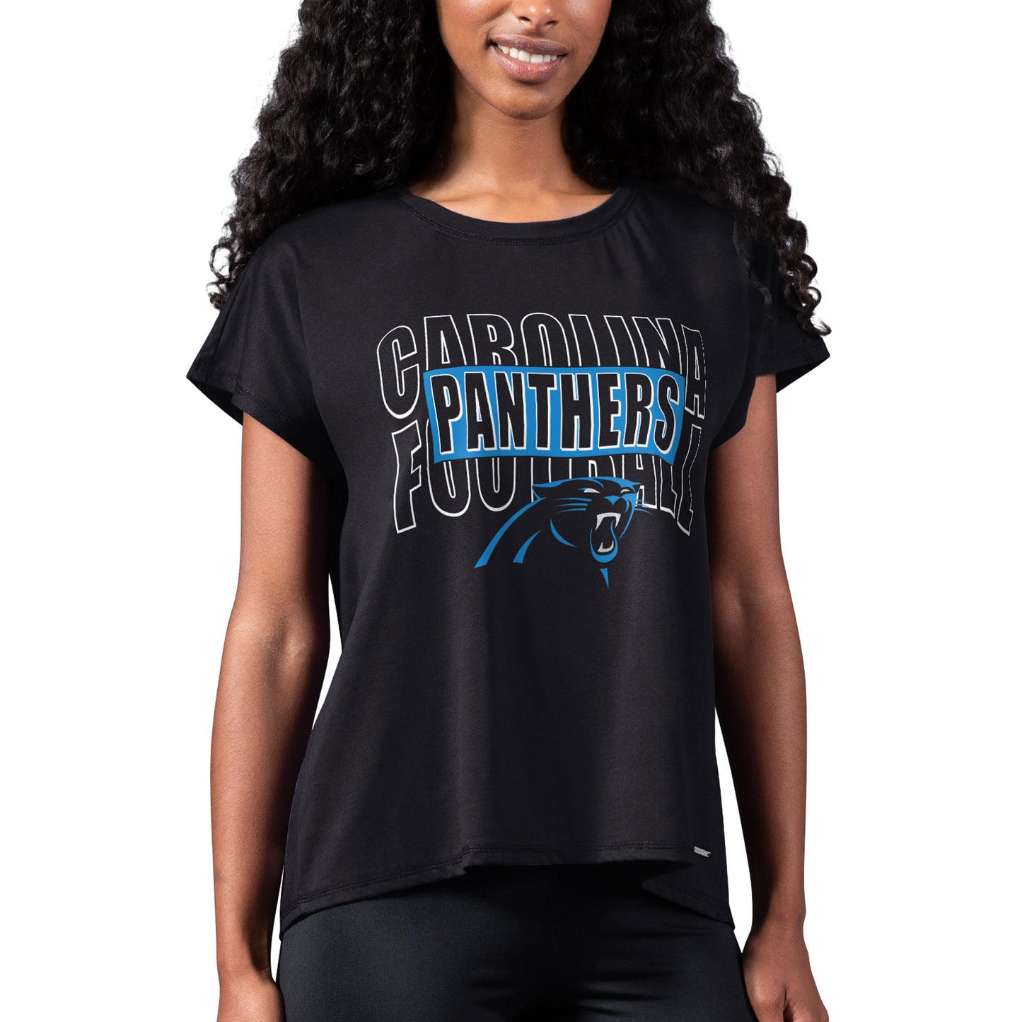 Women's MSX by Michael Strahan Black Carolina Panthers Abigail Back Slit T-Shirt