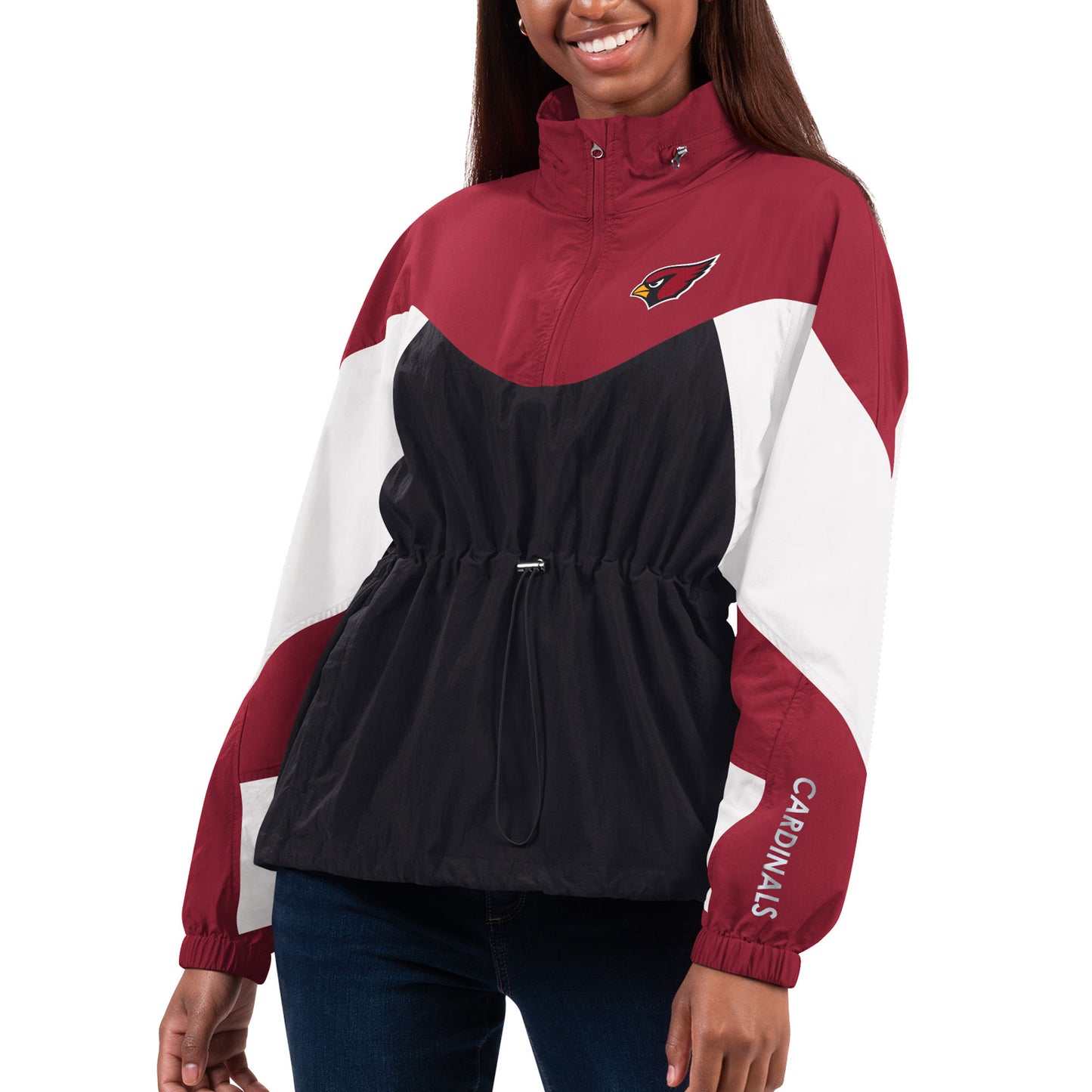 Women's G-III 4Her by Carl Banks Black/Cardinal Arizona Cardinals Tie Breaker Lightweight Quarter-Zip Jacket