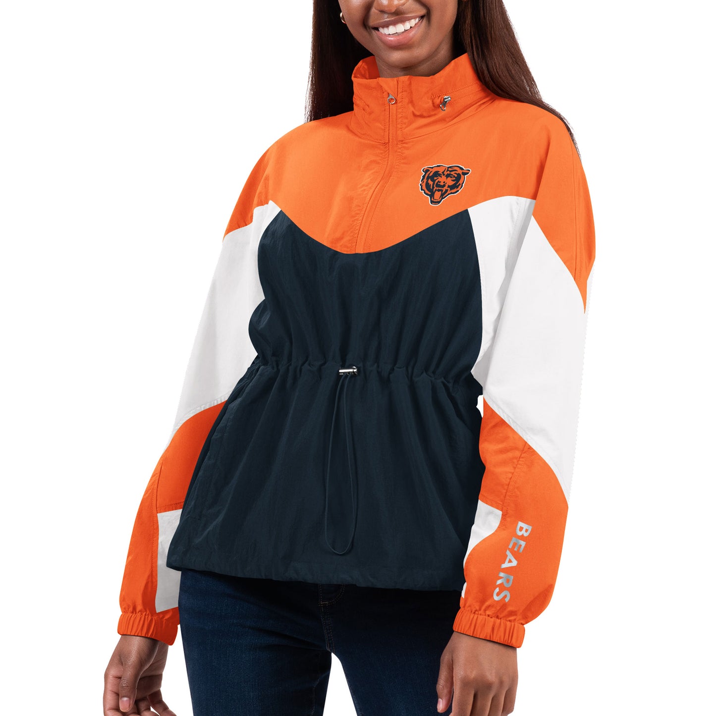 Women's G-III 4Her by Carl Banks Navy/Orange Chicago Bears Tie Breaker Lightweight Quarter-Zip Jacket