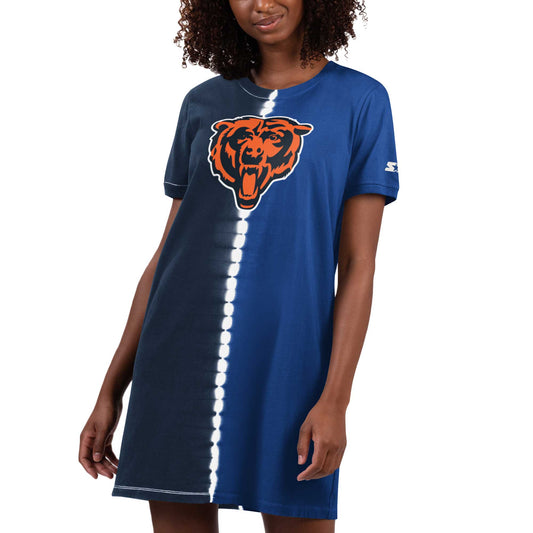 Women's Starter Navy Chicago Bears Ace Tie-Dye T-Shirt Dress