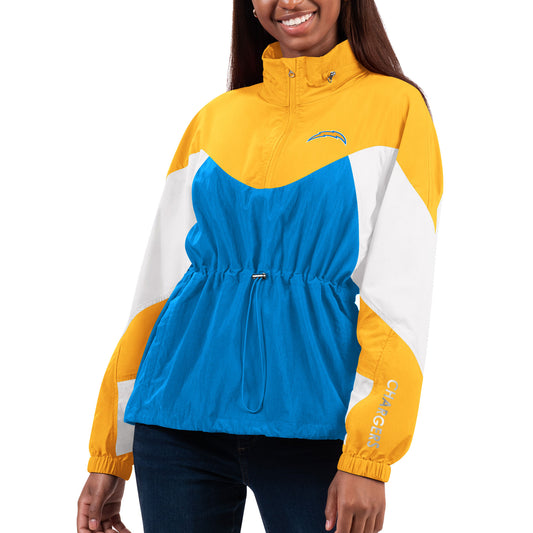 Women's G-III 4Her by Carl Banks Powder Blue/Gold Los Angeles Chargers Tie Breaker Lightweight Quarter-Zip Jacket