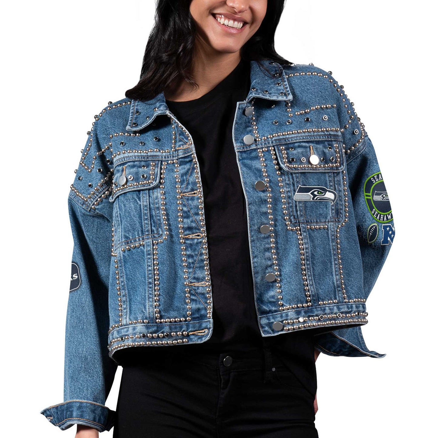 Women's G-III 4Her by Carl Banks Seattle Seahawks First Finish Medium Denim Full-Button Jacket