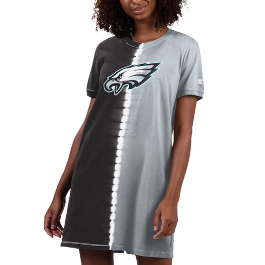 Women's Starter Black Philadelphia Eagles Ace Tie-Dye T-Shirt Dress