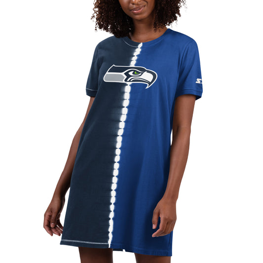 Women's Starter Navy Seattle Seahawks Ace Tie-Dye T-Shirt Dress