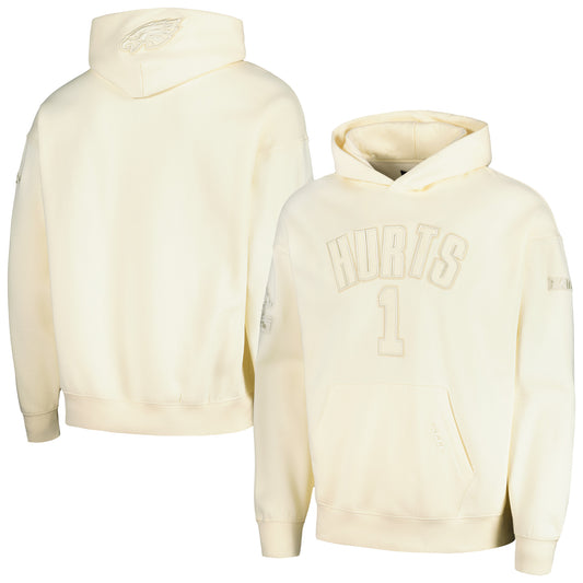 Men's Pro Standard Jalen Hurts Cream Philadelphia Eagles Player Name & Number Pullover Hoodie