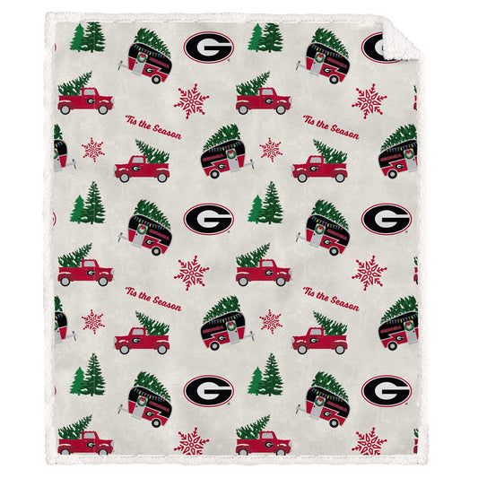 Pegasus Georgia Bulldogs Holiday Truck Repeat 50" x 60" Sherpa Flannel Fleece Blanket