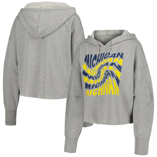 Women's ZooZatz Gray Michigan Wolverines Swirl Cropped Pullover Hoodie