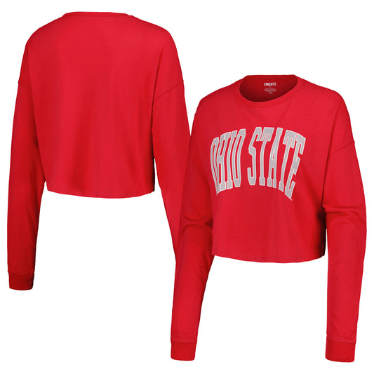 Women's ZooZatz Scarlet Ohio State Buckeyes Arch Cropped Drop Shoulder Long Sleeve T-Shirt