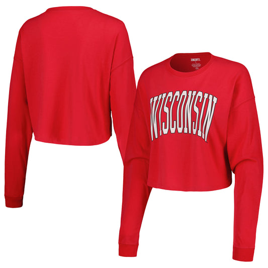 Women's ZooZatz Red Wisconsin Badgers Arch Cropped Drop Shoulder Long Sleeve T-Shirt