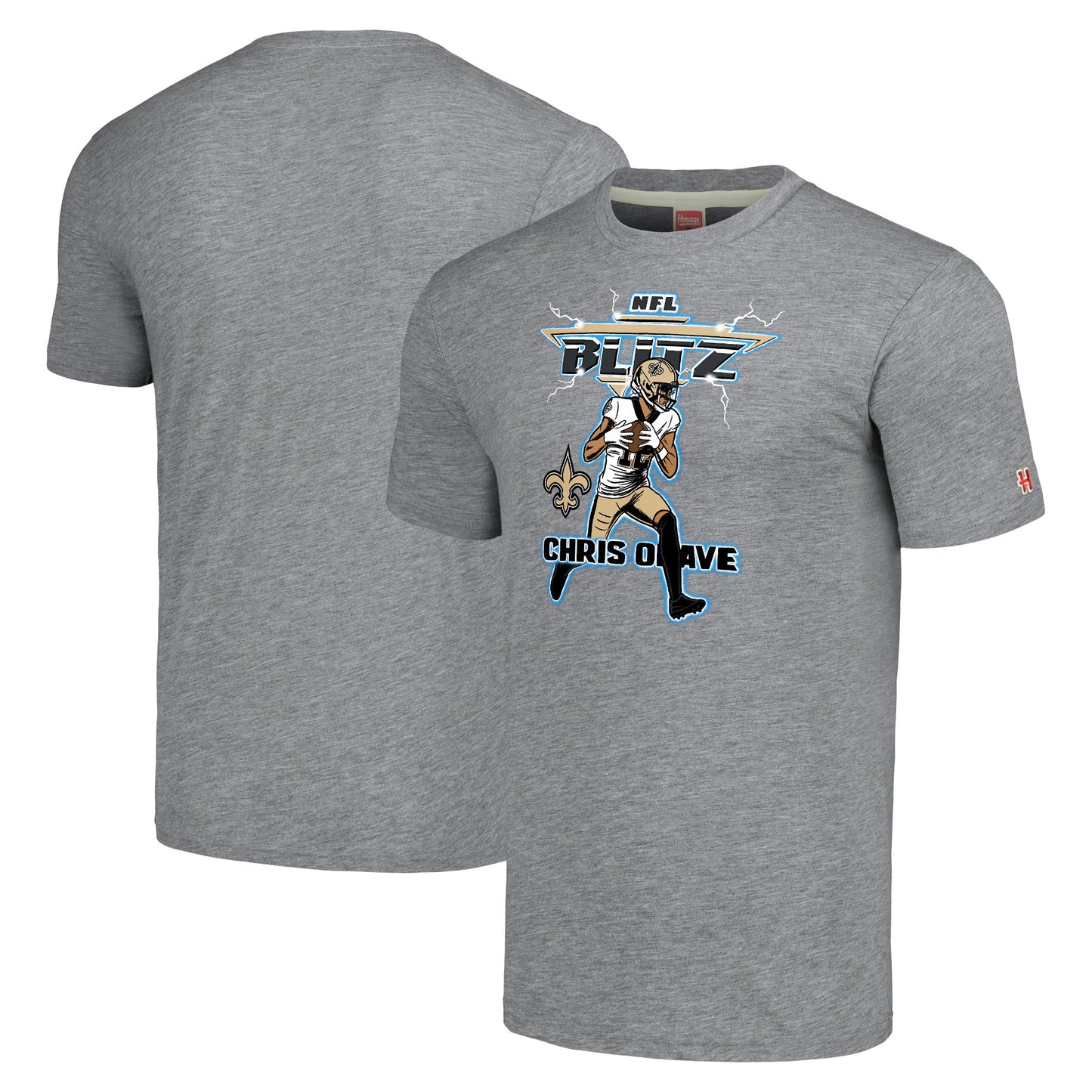 Men's Homage Chris Olave Heathered Gray New Orleans Saints NFL Blitz Player Tri-Blend T-Shirt