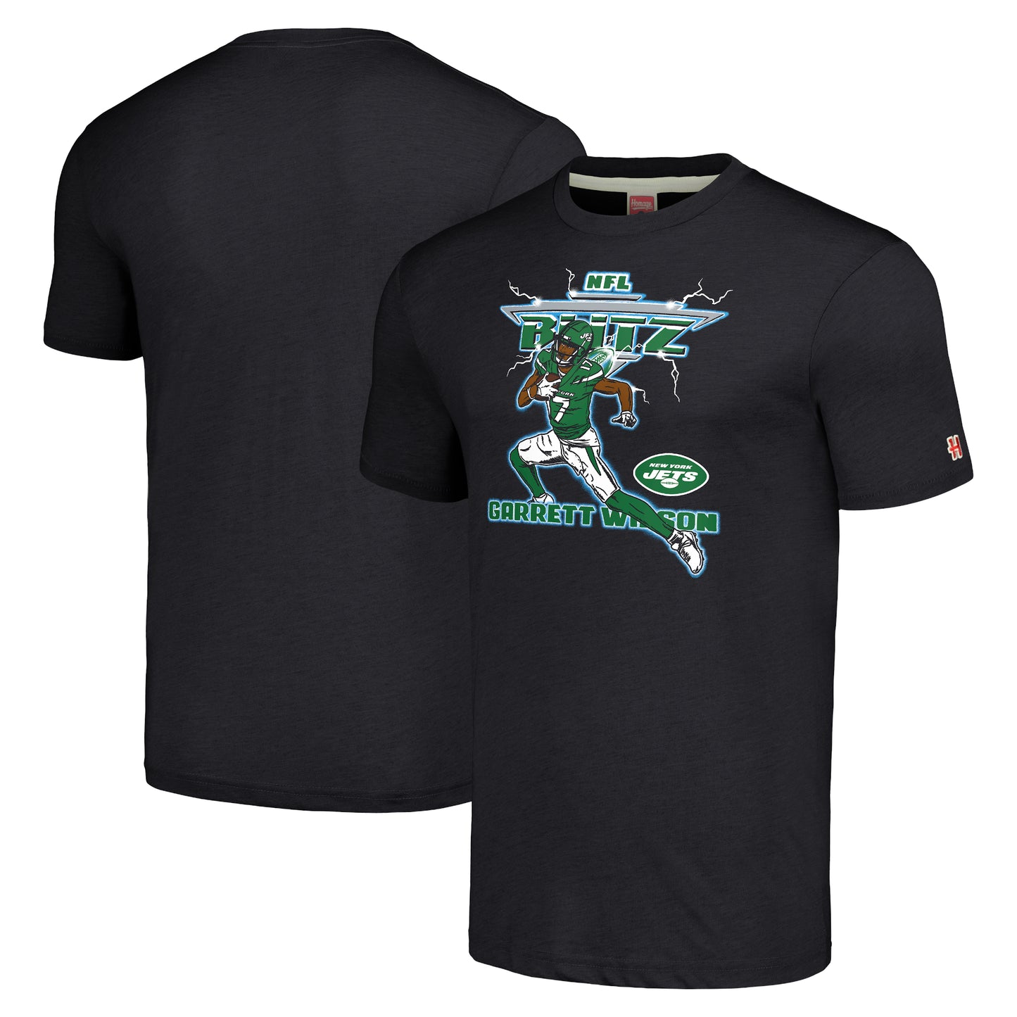 Men's Homage Garrett Wilson Heathered Charcoal New York Jets NFL Blitz Player Tri-Blend T-Shirt