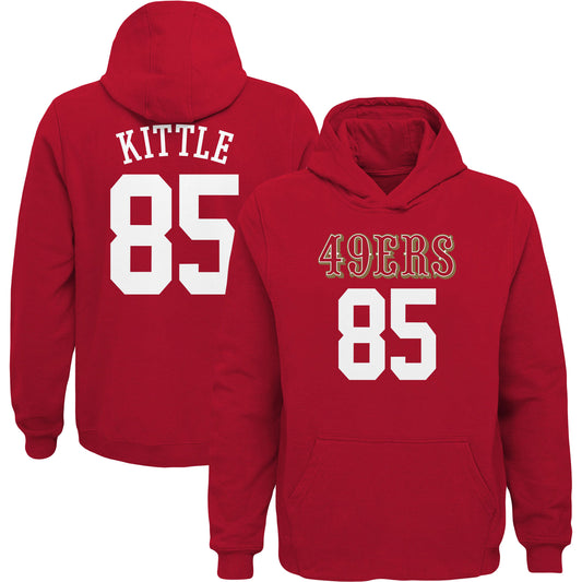 Youth George Kittle Scarlet San Francisco 49ers Mainliner Player Name & Number Pullover Hoodie