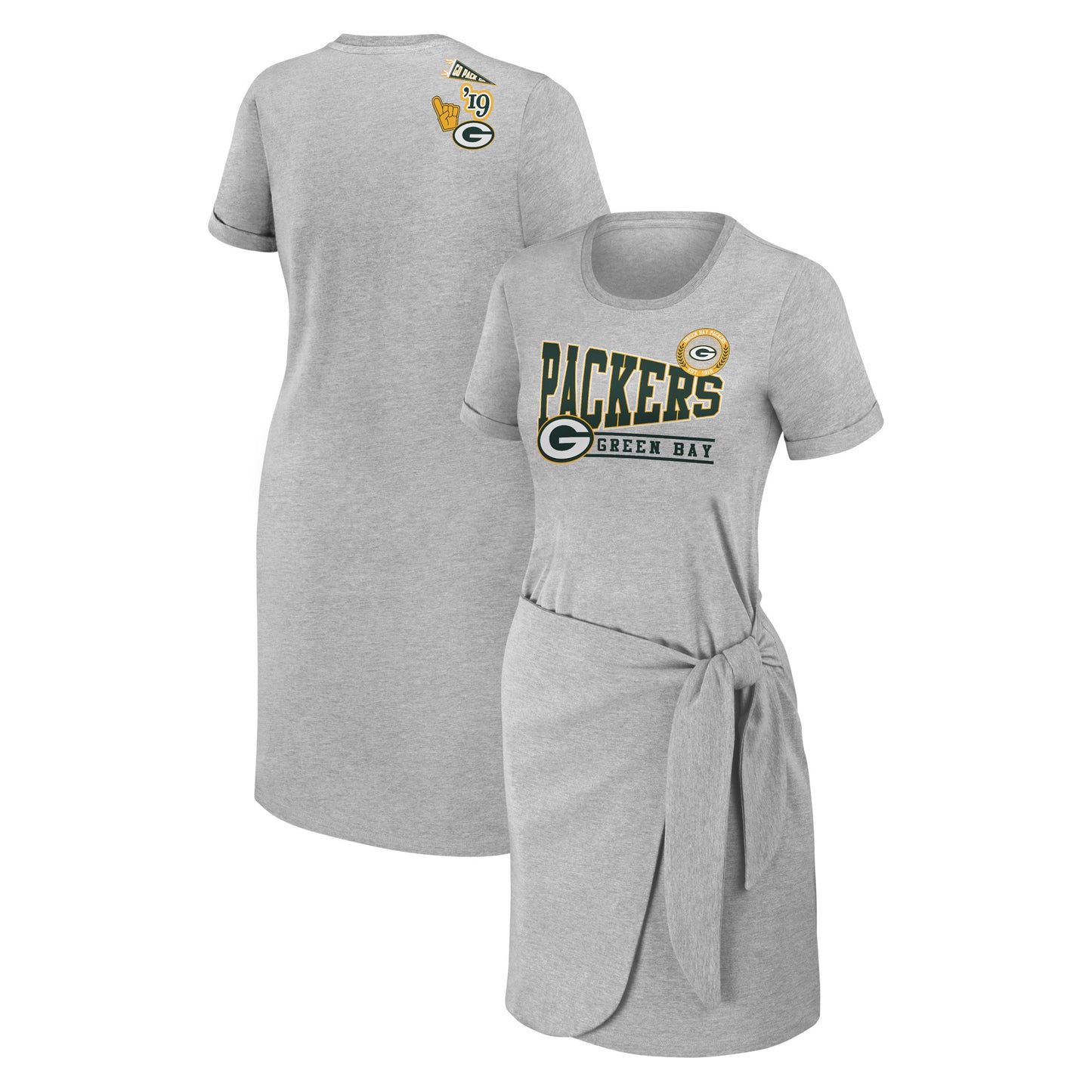 Women's WEAR by Erin Andrews Heather Gray Green Bay Packers  Knotted T-Shirt Dress