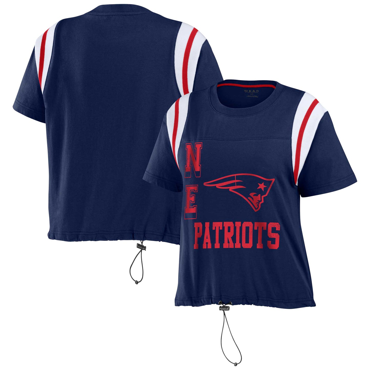 Women's WEAR by Erin Andrews Navy New England Patriots Cinched Colorblock T-Shirt