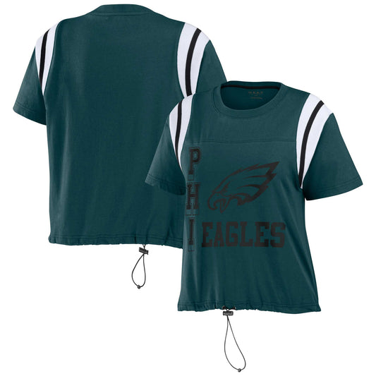 Women's WEAR by Erin Andrews Midnight Green Philadelphia Eagles Cinched Colorblock T-Shirt