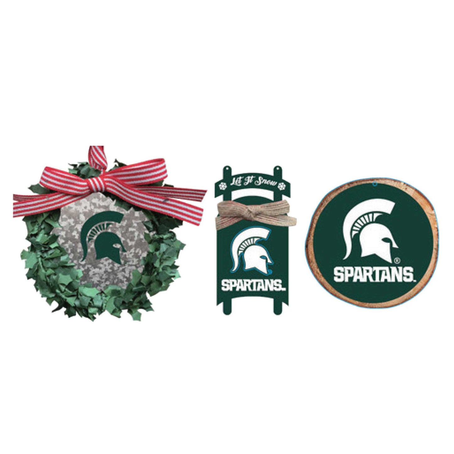 The Memory Company Michigan State Spartans Three-Pack Wreath, Sled & Circle Ornament Set