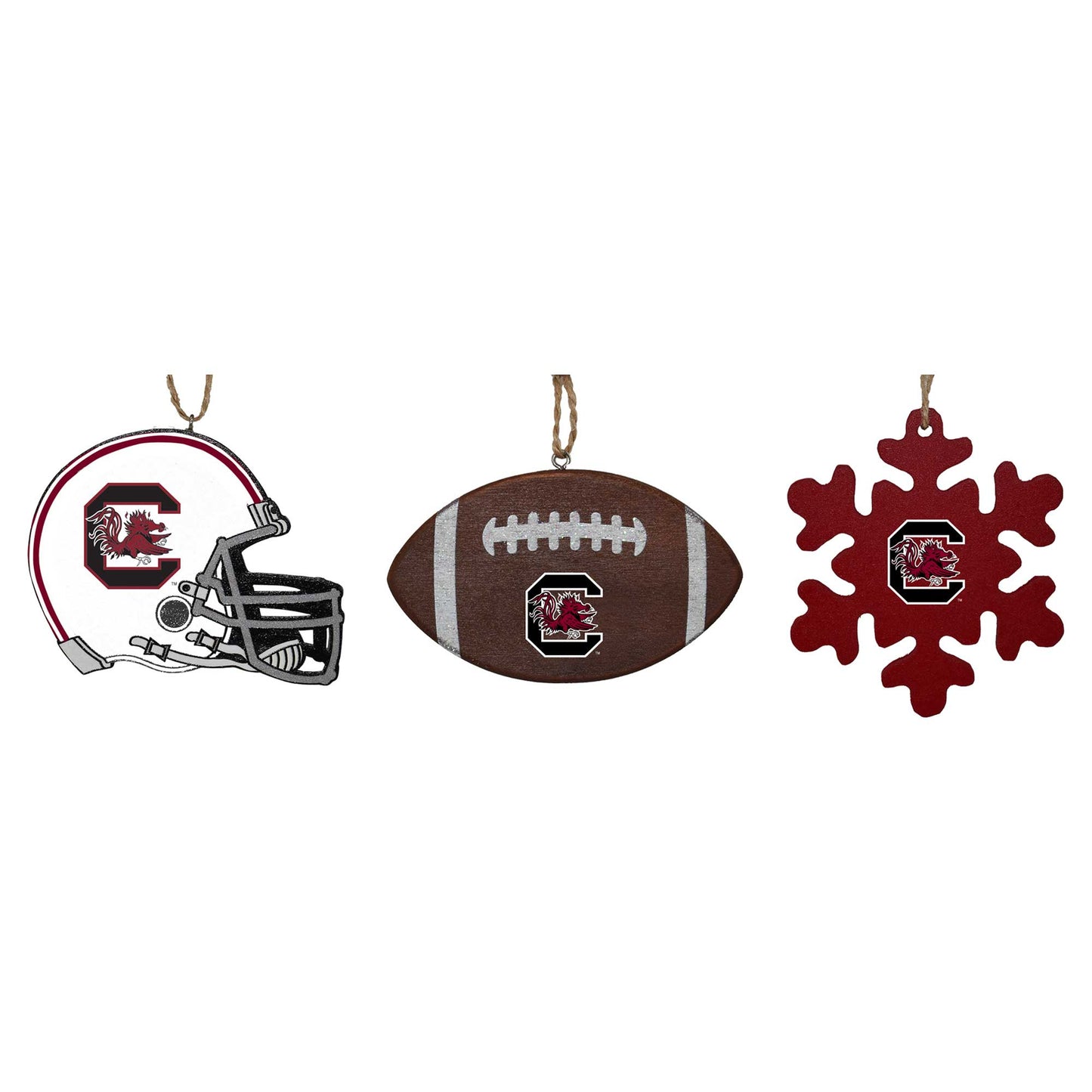 The Memory Company South Carolina Gamecocks Three-Pack Helmet, Football & Snowflake Ornament Set