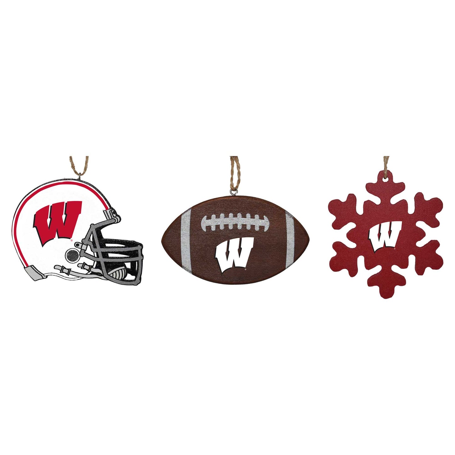 The Memory Company Wisconsin Badgers Three-Pack Helmet, Football & Snowflake Ornament Set