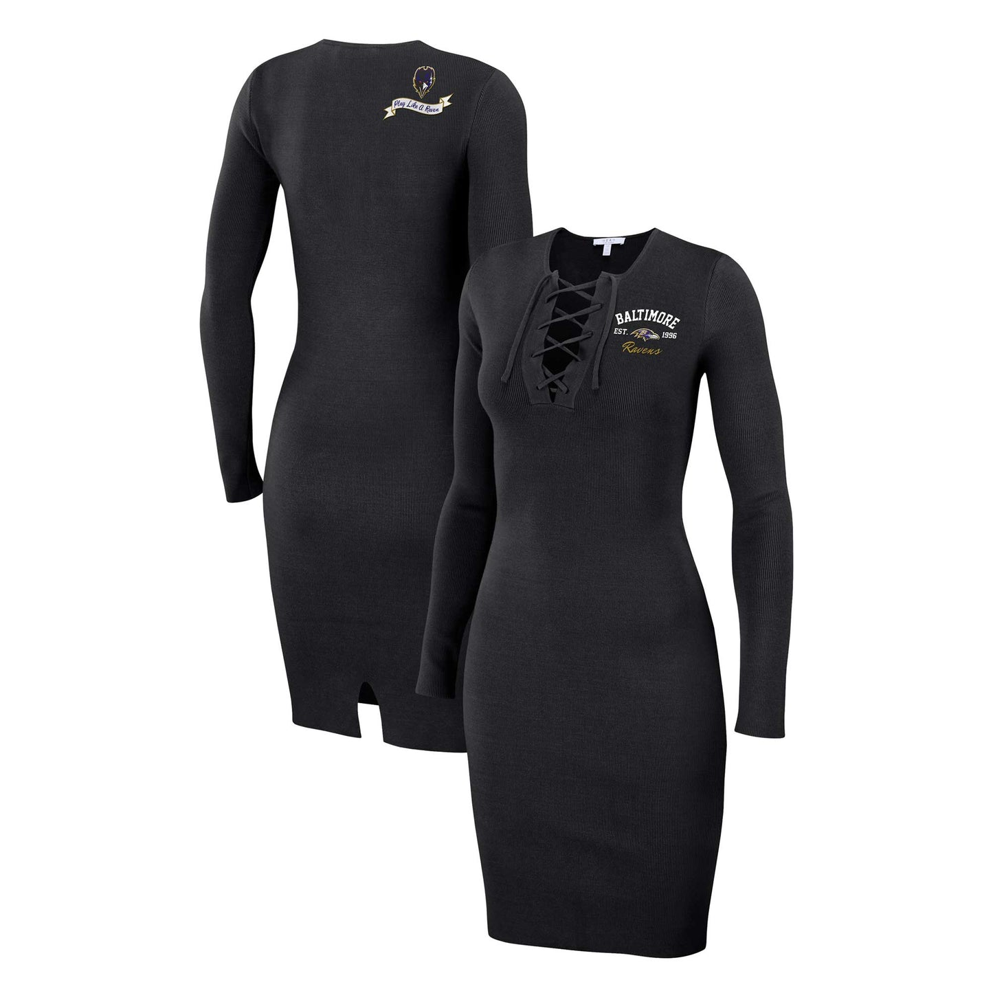 Women's WEAR by Erin Andrews Black Baltimore Ravens Lace Up Long Sleeve Dress