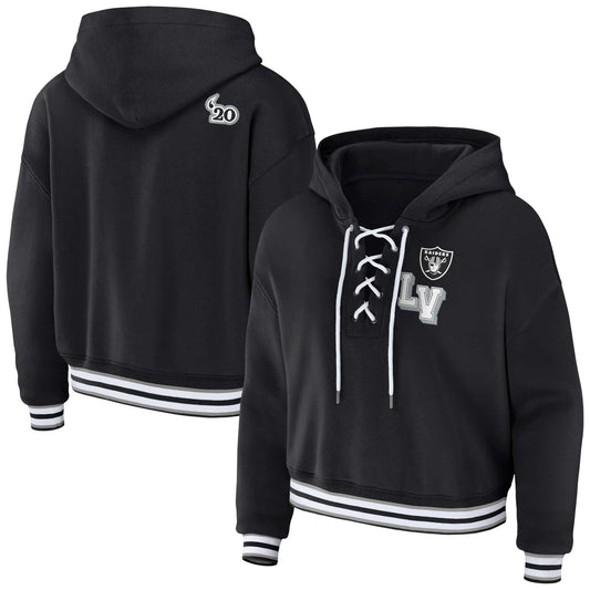 Women's WEAR by Erin Andrews Black Las Vegas Raiders Lace-Up Pullover Hoodie