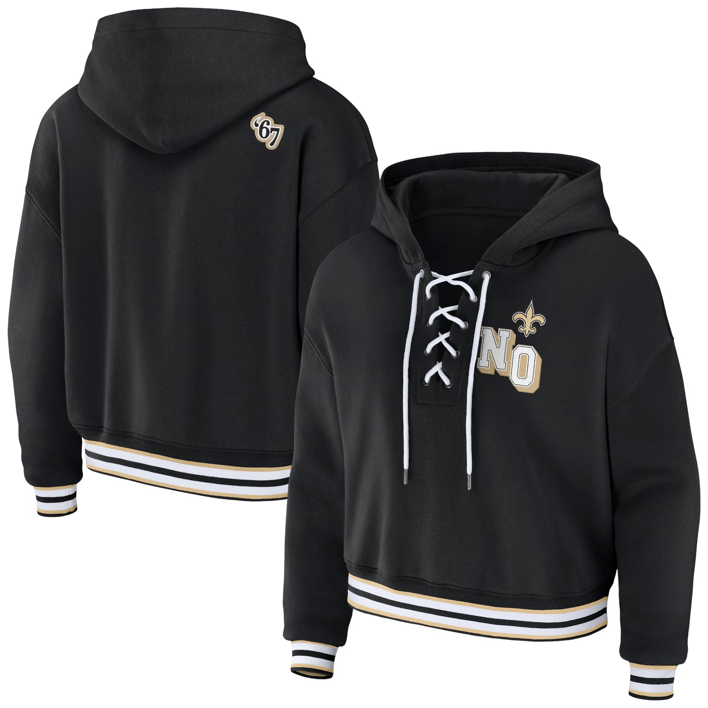 Women's WEAR by Erin Andrews Black New Orleans Saints Lace-Up Pullover Hoodie